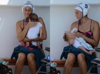 Η εικόνα της ημέρας: Αθλήτρια του πόλο ταΐζει το μωράκι της πριν την προπόνηση