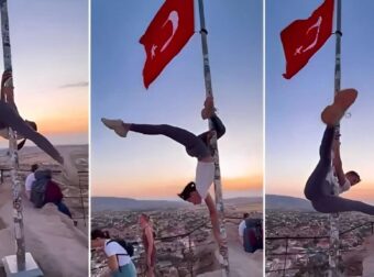 Σάλος την Τουρκία: Καλλονή τουρίστρια έκανε εντυπωσιακό pole dancing σε στύλο με την τουρκική σημαία 