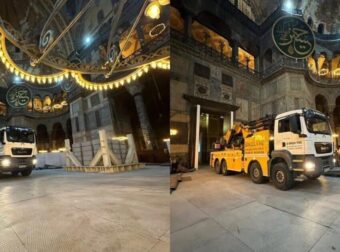 Σάλος στην Κωνσταντινούπολη – Έβαλαν μέσα στην Αγία Σοφία φορτηγά και γερανούς