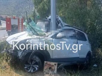 Φρικτό τροχαίο στην Εθνική Οδό – Αυτοκίνητο καρφώθηκε σε κολώνα – Νεκρή η οδηγός